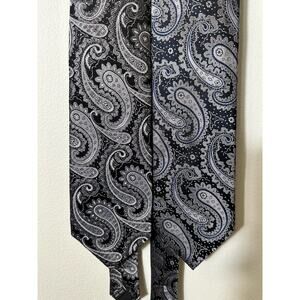 Italian Silk Neckties by Bocara - Bundle of 2 - Black & Silver Gray - Paisley